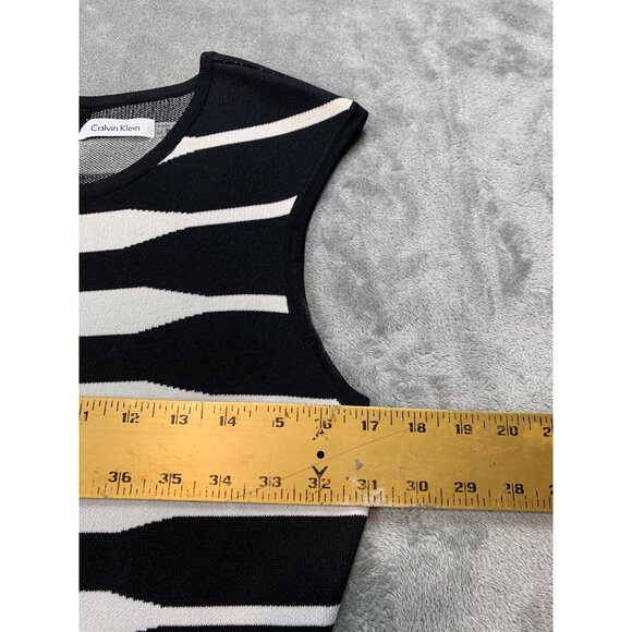 Calvin Klein Dress Womens Medium Black White Striped Bodycon Sleeveless Stretch - Picture 4 of 10